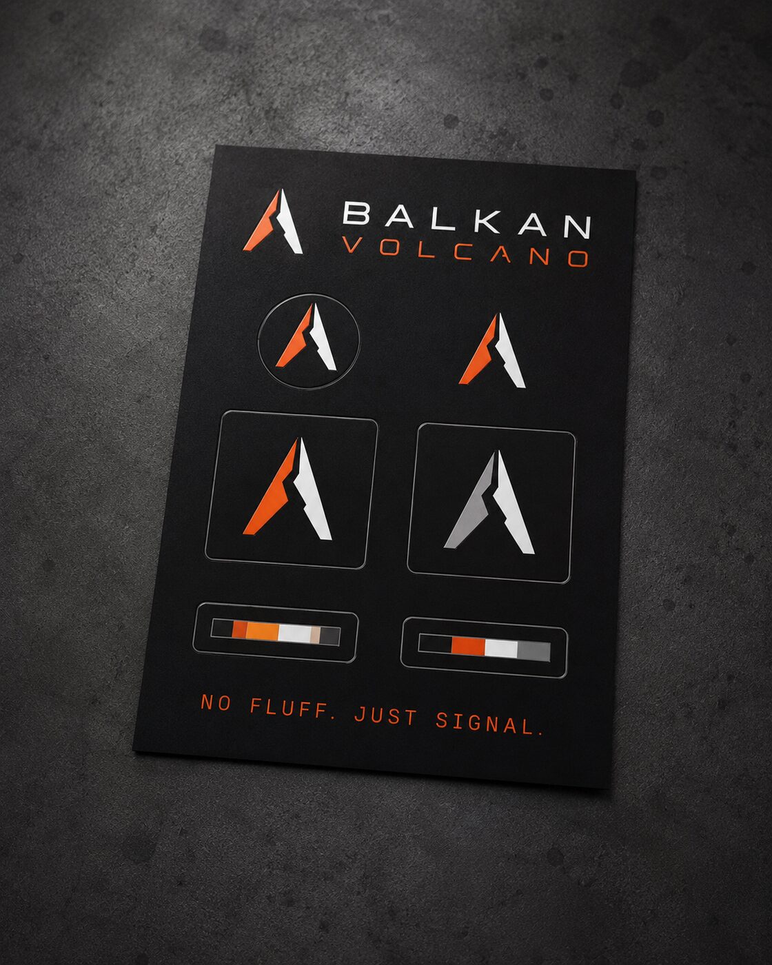 Sticker sheet with multiple Balkan Volcano mark variants.